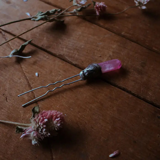 Horquilla cabello - Cuarzo Aura Rosa